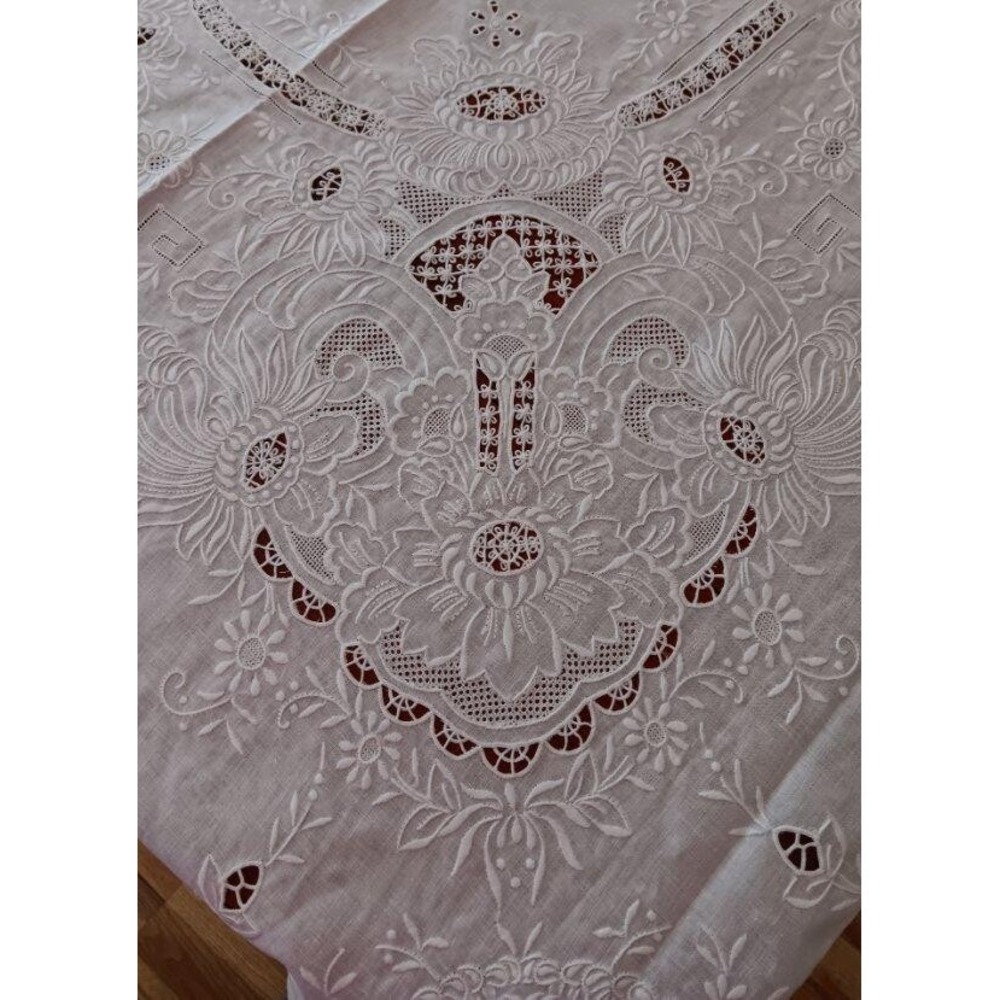 Vintage Banquet Tablecloth Napkins Chee Foo Needle Lace Oval Banquet Set Unused